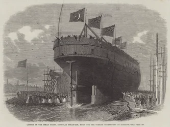 Lansering av Osman Ghazy, Iron-Clad Steam-Ram, byggd för den turkiska regeringen i Glasgow